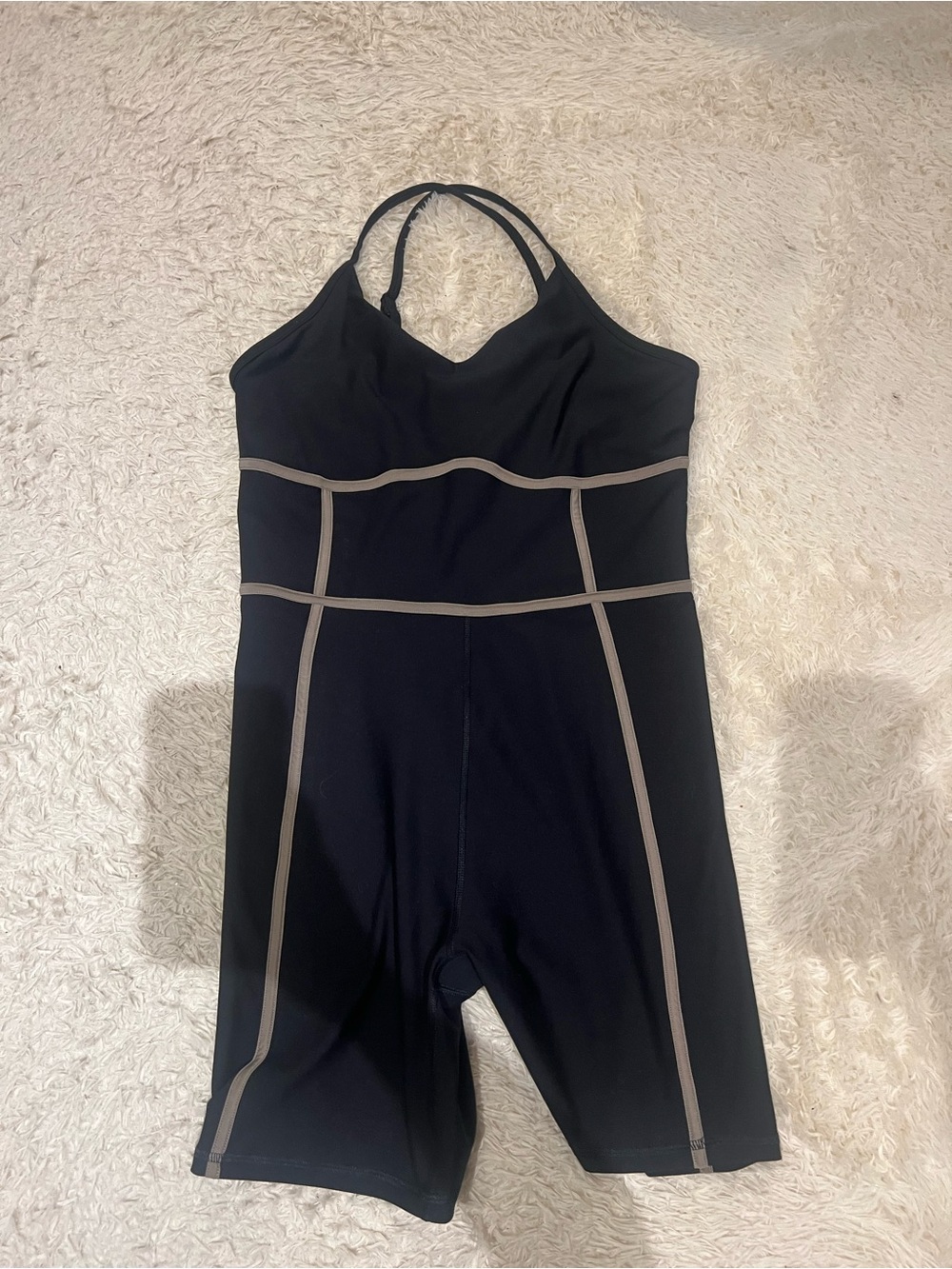 Black Athletic One-Piece Romper with Contrast Piping